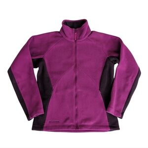 Columbia Fleece Zip Up Color Block Jacket MEDIUM Brown Raspberry Pockets
